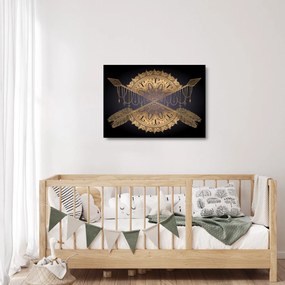 Kép - Arany mandala nyilakkal (üvegen) (70x50 cm)