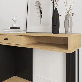 Fekete-natúr színű konzolasztal tölgyfa dekoros asztallappal 35x100 cm Saturne – Marckeric