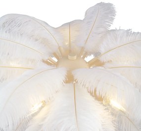 Art Deco bézs állólámpa fehér tollakkal - Peahen