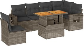 vidaXL 7 részes szürke polyrattan kerti ülőgarnitúra párnákkal
