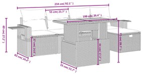 6 részes fekete polyrattan kerti ülőgarnitúra párnákkal
