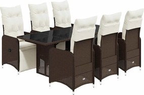 vidaXL 7 részes barna polyrattan kerti bisztrógarnitúra párnákkal