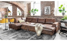 Lofty Lilly Vintage barna kinyitható U alakú bőrutánzat kanapé, bal oldali - Miuform