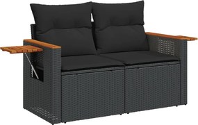 vidaXL 2 személyes fekete polyrattan kerti kanapé párnával