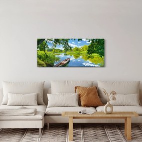 Egy nyári folyó képe hajóval (120x50 cm)