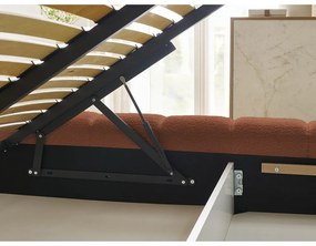 Narancssárga kárpitozott ágyneműtartós franciaágy ágyráccsal 180x200 cm Mont Blanc – Bobochic Paris