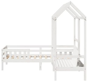 fehér tömör fenyőfa ágy és pad szett tetővel 80 x 200 cm