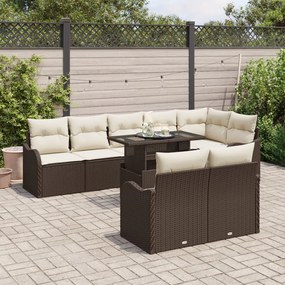 9 részes kerti kanapészett párnákkal Barna Poli Rattan, 2 üléses kerti kanapé párnákkal Barna Poli Rattan