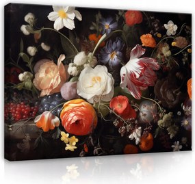 Vászonkép falikép fekete színes klasszikus virágok 100 x 75