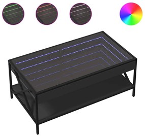 Fekete végtelen hatású LED-es dohányzóasztal 90 x 50 x 38 cm
