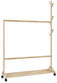 Ruhatartó állvány kampókkal kerekekkel 100x35x157 cm bambuszból