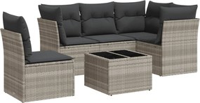 vidaXL 6 részes világosszürke polyrattan kerti ülőgarnitúra párnákkal