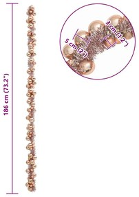 Karácsonyi gömb girland Rózsaarany 186 cm Polisztirol