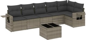 vidaXL 7 részes szürke polyrattan kerti ülőgarnitúra párnákkal