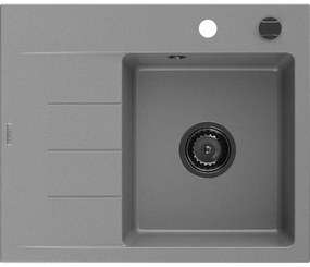 Mexen Ben gránit mosogató egykamrás csepegtetővel, jobb oldali 600 x 500 mm, szürke, fekete szifon - 6523605000-71-B