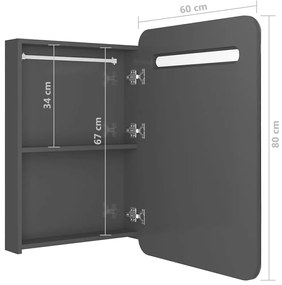 fényes szürke LED-es tükrös fürdőszobaszekrény 60 x 11 x 80 cm