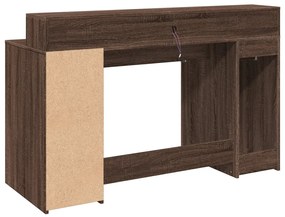 barna tölgy színű szerelt fa íróasztal LED-ekkel 140x55x91 cm