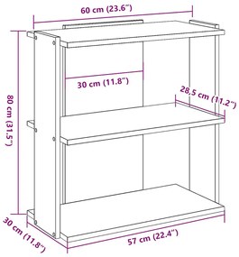 3 szintes barna tölgyszínű fa könyvespolc 60x30x80 cm