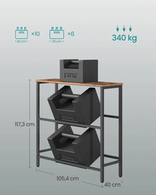 2 szintes, 6 rekeszes acél ital tároló állvány vintage barna és fekete színben