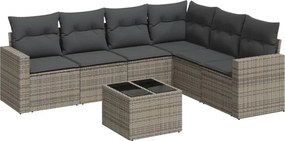 vidaXL 7 részes szürke polyrattan kerti ülőgarnitúra párnákkal