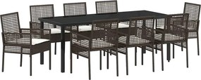 vidaXL Kert étkező szett párnával 9 pcs Barna polirattan