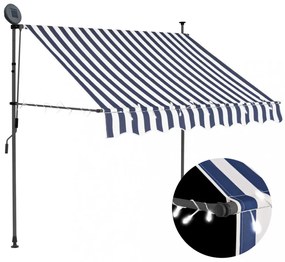kék és fehér kézzel kihúzható LED-es napellenző 150 cm