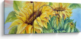 Virágzó napraforgó képe (órával) (90x30 cm)