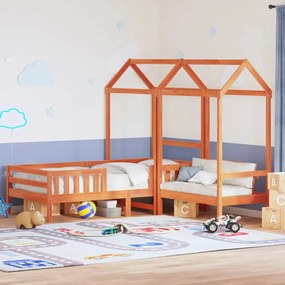 viaszbarna tömör fenyőfa ágy és pad szett tetővel 90 x 190 cm