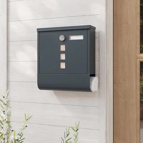 Postaláda újságtartóval, névtáblával 30,5x9,5x33 cm, antracitszürke