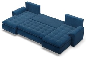 Tokio U alakú sarokkanapé, 3 ágyneműtartóval, kordbársony, univerzális oldal, kék