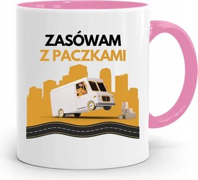 Rózsaszín Bögre Futárnak, fényképes nyomott mintás Csomagokkal