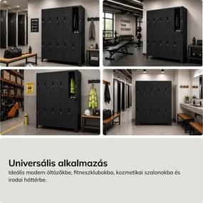 Munkaruhásszekrény, rekeszes, perforált, 10 rekesz, fekete, 1360x1720x450 mm: BARTEK PRO