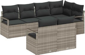 vidaXL Kerti Kanapé Szett párnával 7 pcs Világosszürke polirattan