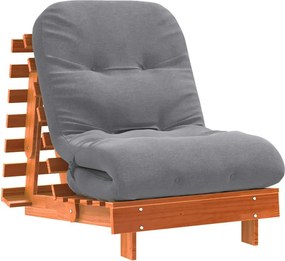 vidaXL viaszbarna tömör fenyőfa futon kanapéágy matraccal 70x206x11 cm