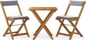 vidaXL 3 részes összecsukható tömör akácfa bisztrószett párnákkal