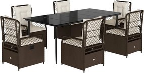 vidaXL 7 részes barna polyrattan kerti étkezőgarnitúra párnával