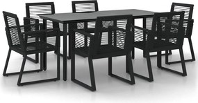 vidaXL 7 részes fekete PVC rattan kerti étkezőgarnitúra