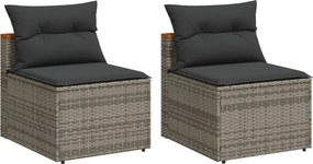 vidaXL 2 db szürke polyrattan karfa nélküli kerti kanapé párnákkal