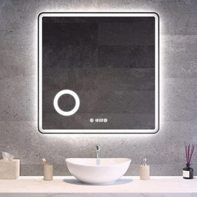 Fürdőszobai LED tükör 80x80cm | Páramentesítő - Kozmetikai tükör - Fényerő + színhőfok állítás - Digitális óra | Welland Luxury-Line G795
