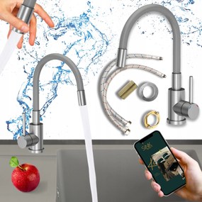 Konyhai Csaptelep flexibilis Kifolyócsap szürke mosogató csaptelep 7in1