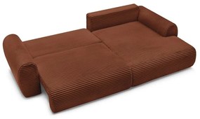 Téglavörös kordbársony kinyitható sarokkanapé (jobb oldali) Lucien – Bobochic Paris