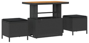 10 Részes Kert Sofa Szett Párnákkal Fekete Poli Rattan Akáciával