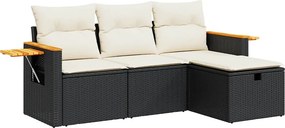 vidaXL 4 részes fekete polyrattan kerti ülőgarnitúra párnákkal
