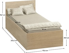 Ágy fém ráccsal és tárolóhellyel, 90x200, sonoma tölgy, DOLI