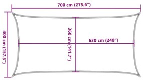 narancssárga négyszögletű HDPE napvitorla 160 g/m² 4x7 m