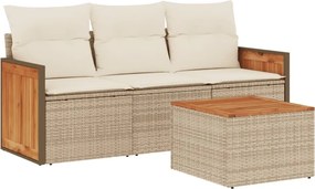 vidaXL 4 részes bézs polyrattan kerti ülőgarnitúra párnákkal