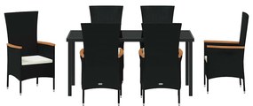 Kert étkező szett párnával 7 pcs Fekete Poli rattan