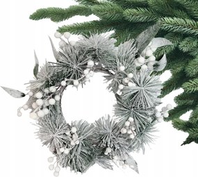 Karácsonyi Fenyő Ajtó Koszorú Fehér Hókoszorú Galagonya 45 cm Díszek
