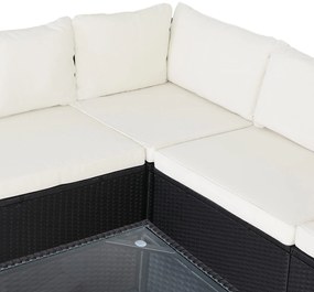 Casaria® Kerti rattan készlet XXL - fekete/krém párnák