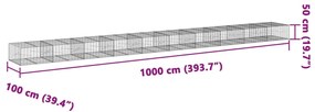horganyzott vas gabion kosár fedéllel 1000 x 100 x 50 cm